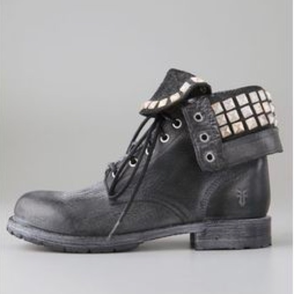 Frye Women's Black Rogan Studded Combat Boots size 8